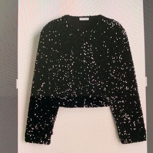 Black Sequin Cropped Cardigan Bolero Sz. Large NWT